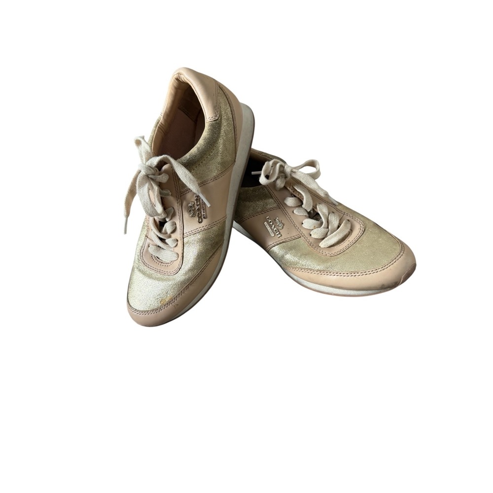 Coach Womens Gold Metallic and Beige Leather Low Top Lace Up Sneakers Size‎ 8 - Picture 5 of 8